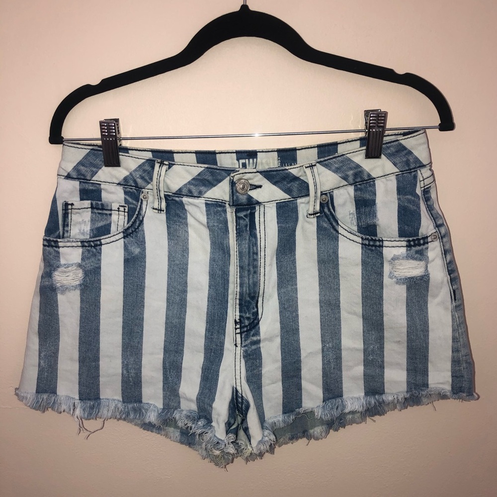 Rewash High Rise White & Blue Striped Jean Shorts